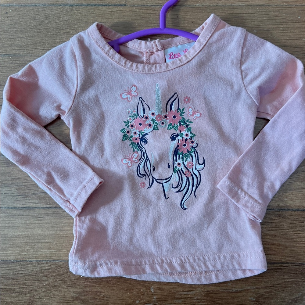 3 for $9 
NWOT Little Lass Light Pink Unicorn Long Sleeve Tee, size 12M